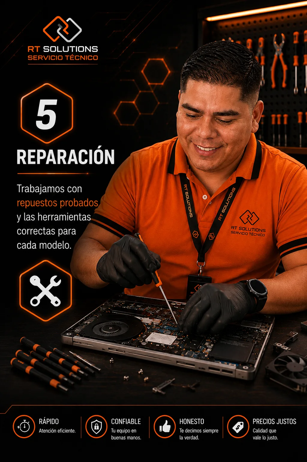 Paso 5 · Reparación con repuestos probados